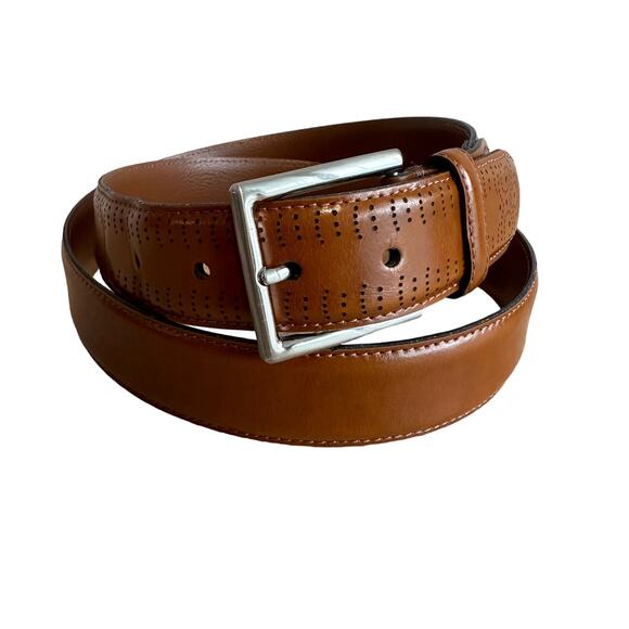 Jos. A. Bank Punched Genuine Leather Punch Design Belt Brown/Tan 40 - Picture 1 of 8
